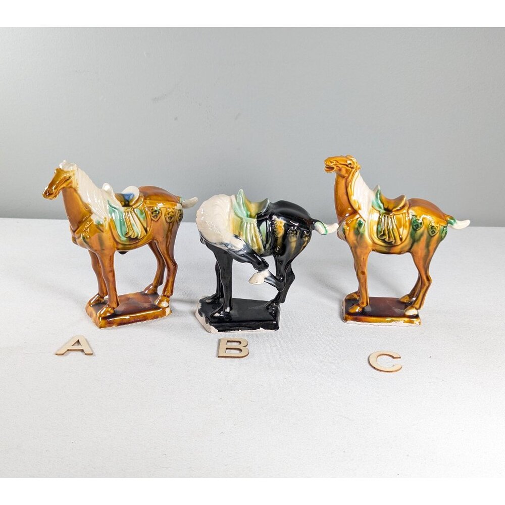CHOOSE Chinese Sancai Glazed Tang Dynasty Style War Horse Figurine 5"